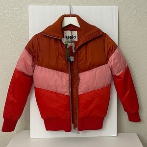 MOLO Orange, Pink and Vermillion Colorblock Puffer Bomber Jacket